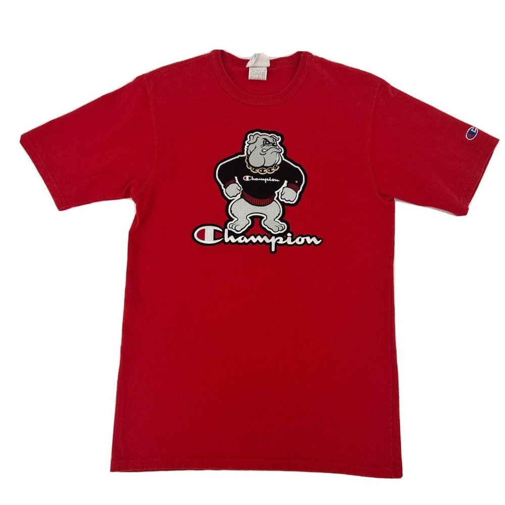 Champion Shirt Adult M Red Unisex‎ Bulldog Mascot Logo Patch Vintage 90's